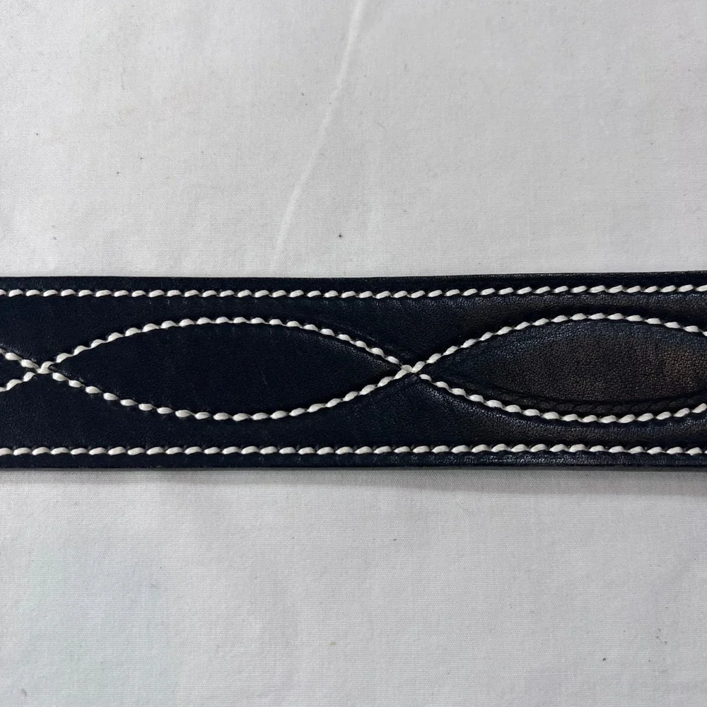 Hereford Brand Black Full Grain Cowhide Leather Western Belt White Stitch Sz 30
